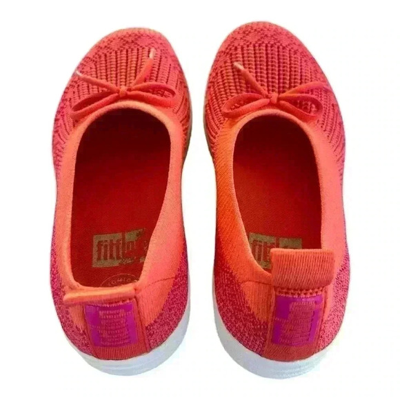 FitFlop Uberknit Women's Bow Flats, Coral/Fuchsia, Slip On Comfort Sneakers US 5 - Picture 3 of 8